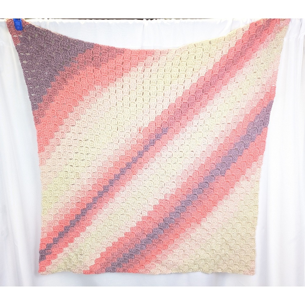 Handmade C2C Crochet Blanket Throw Afghan Ombre‎ Pink Cream Purple 40" Square